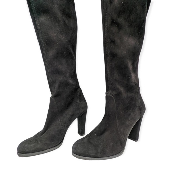 Stuart Weitzman Highland Over-The-Knee Tie Back Black Suede Heeled Boots 8.5 - Picture 6 of 16